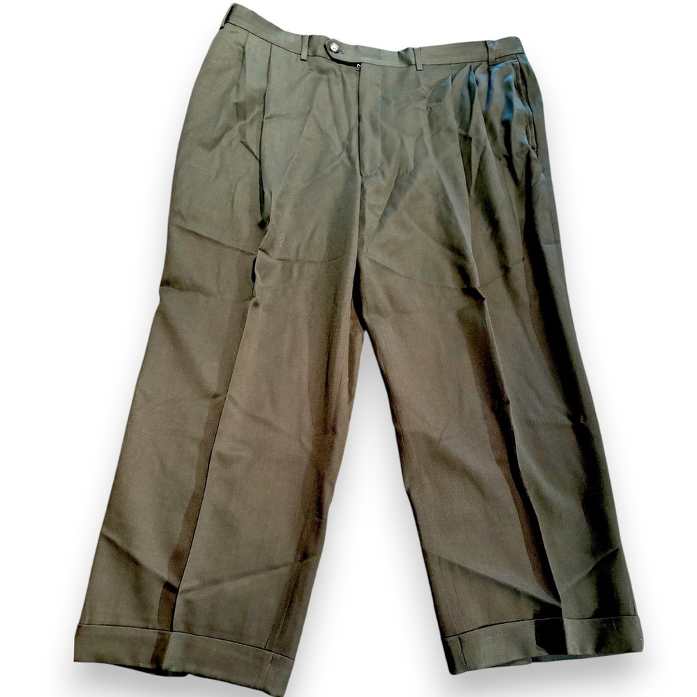 Nordstrom Smartcare Vintage Men 42x24 Brown 100% Wool Pleated Cuffed Dress Pants